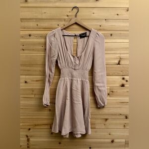 Reformation Size XSmall Long Sleeve Tie Bust Smocked Wilder Mini Dress